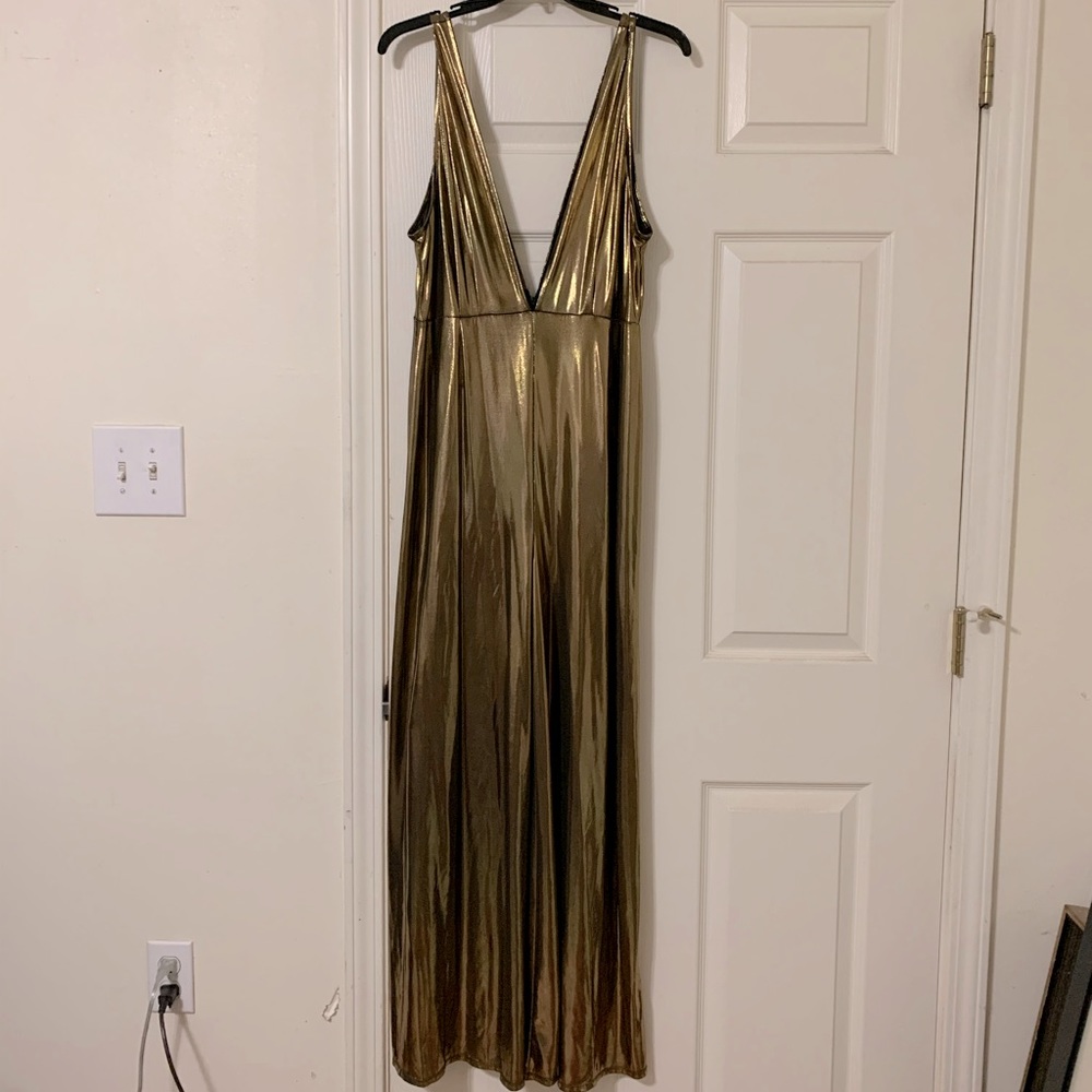 Forever 21 metallic wide leg gold jumpsuit